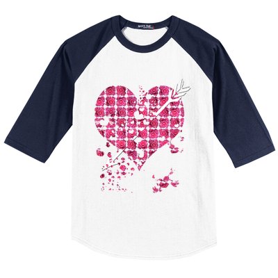 Pink Rose Flower Heart And Arrow Gift Roses Lovers Valentines Day Gift Baseball Sleeve Shirt