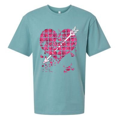 Pink Rose Flower Heart And Arrow Gift Roses Lovers Valentines Day Gift Sueded Cloud Jersey T-Shirt