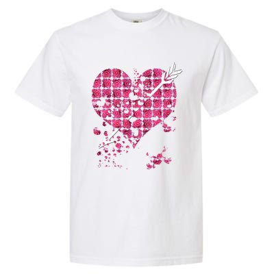 Pink Rose Flower Heart And Arrow Gift Roses Lovers Valentines Day Gift Garment-Dyed Heavyweight T-Shirt