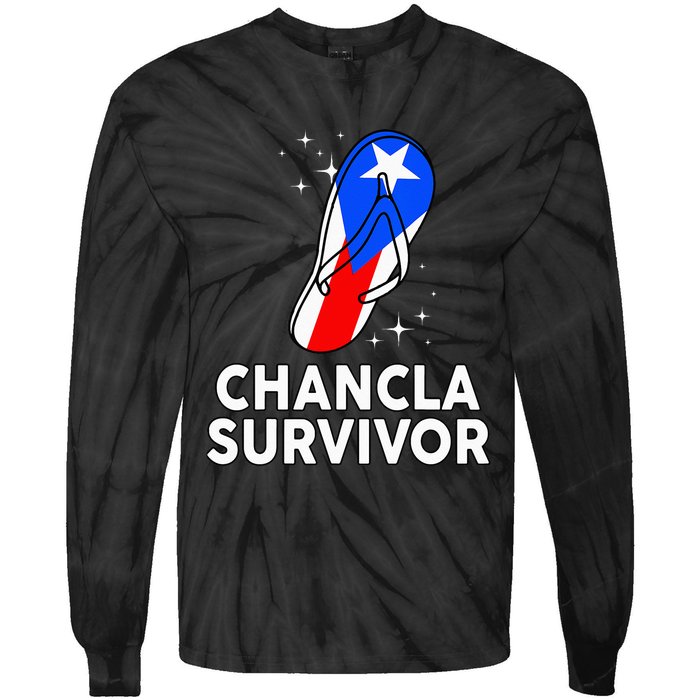 Puerto Rican Flag La Chancla Survivor Rico Hispanic Heritage Tie-Dye Long Sleeve Shirt