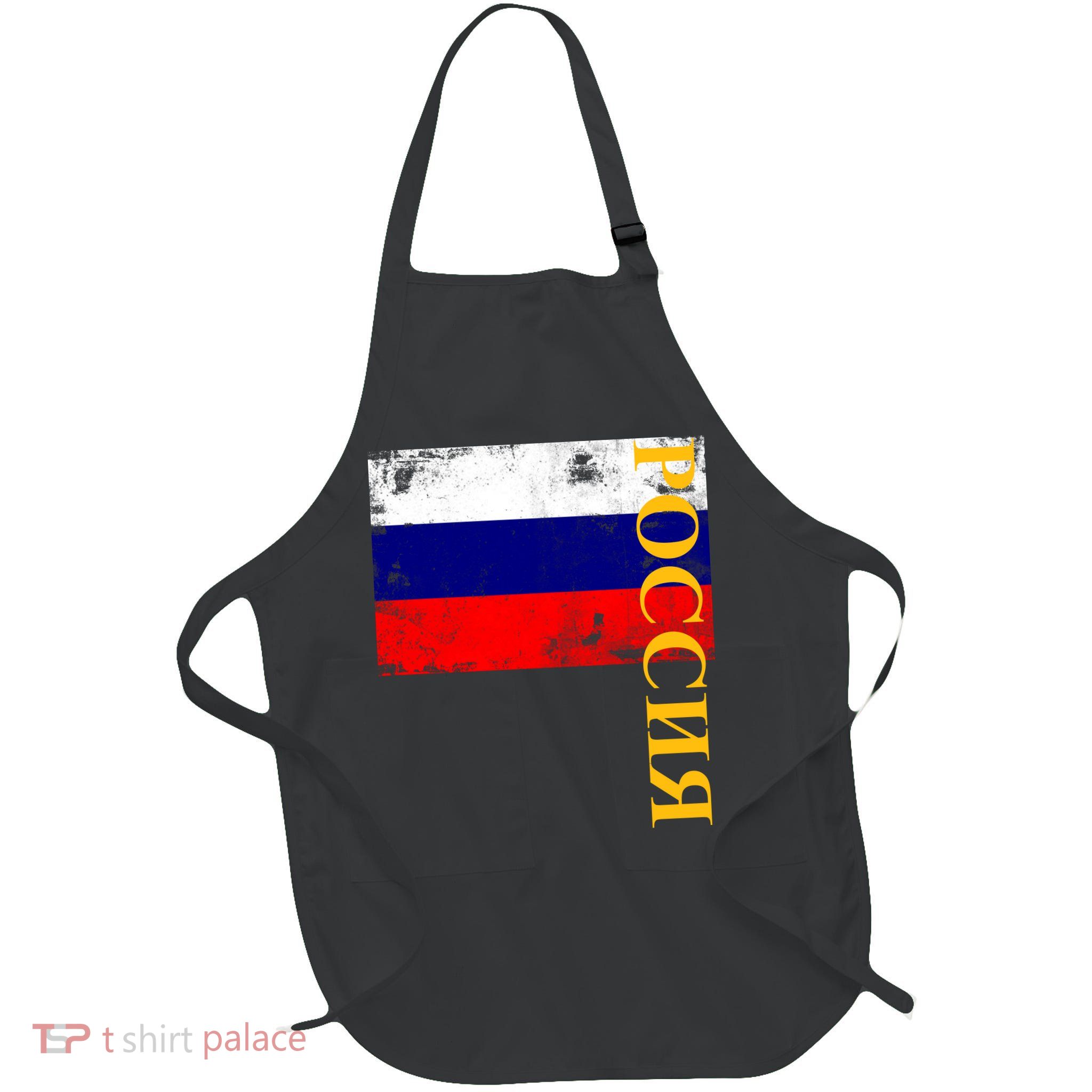 Poccnr Russia Flag Full-Length Apron With Pockets