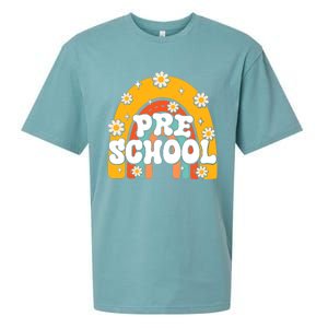 Preschool Rainbow First Day Back To School Teacher Sueded Cloud Jersey T-Shirt