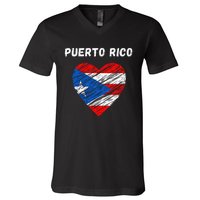 Puerto Rico Flag Holiday Puerto Rico Heart Puerto Rican Flag V-Neck T-Shirt