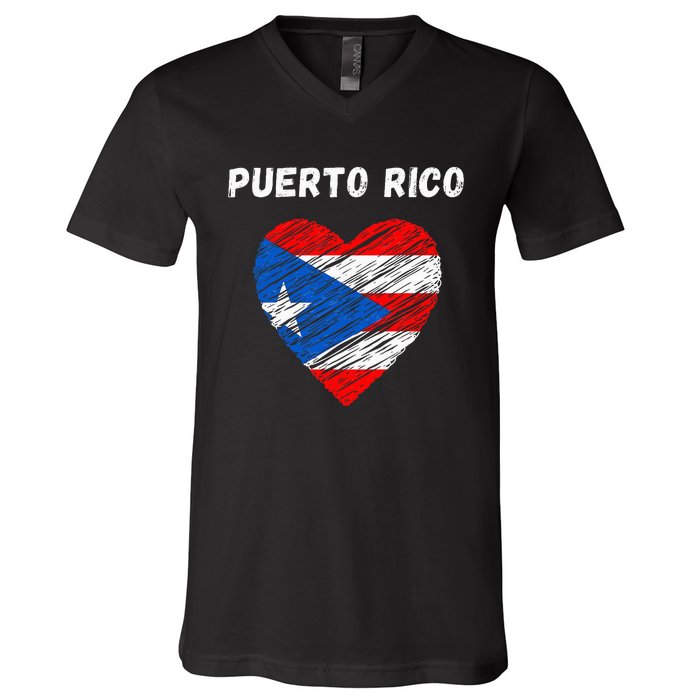 Puerto Rico Flag Holiday Puerto Rico Heart Puerto Rican Flag V-Neck T-Shirt