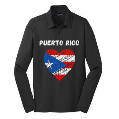 Puerto Rico Flag Holiday Puerto Rico Heart Puerto Rican Flag Silk Touch Performance Long Sleeve Polo