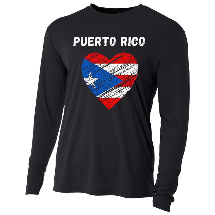 Puerto Rico Flag Holiday Puerto Rico Heart Puerto Rican Flag Cooling Performance Long Sleeve Crew