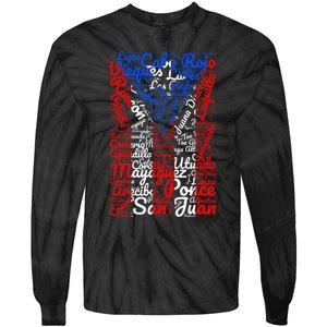 Puerto Rican Flag Towns And Cities Of Puerto Rico Tie-Dye Long Sleeve Shirt