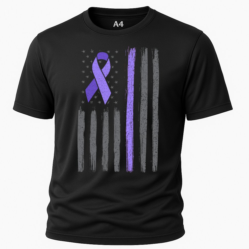 Purple Ribbon Flag Testicular Cancer Awareness Gift Cooling Performance Crew T-Shirt