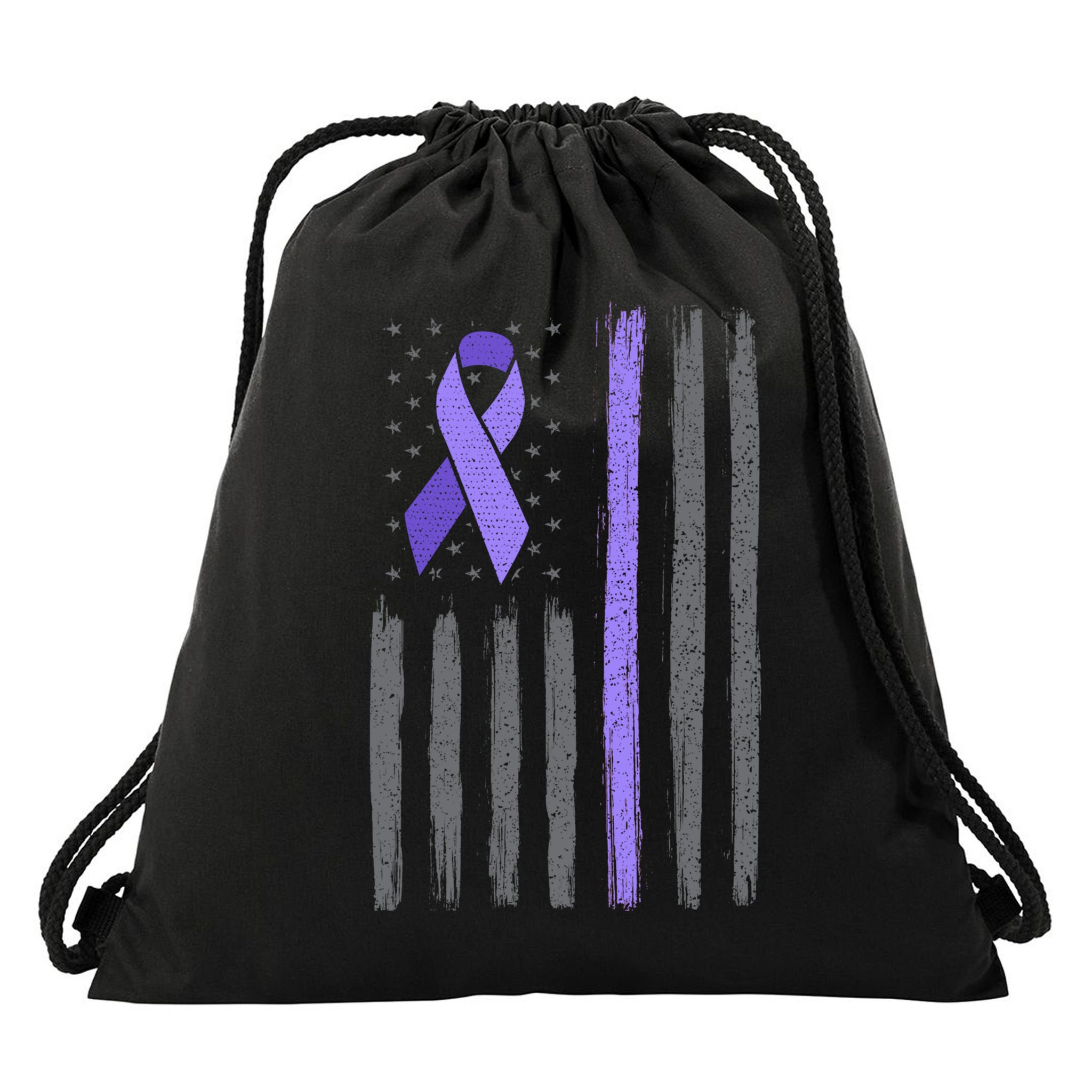 Purple Ribbon Flag Testicular Cancer Awareness Gift Drawstring Bag