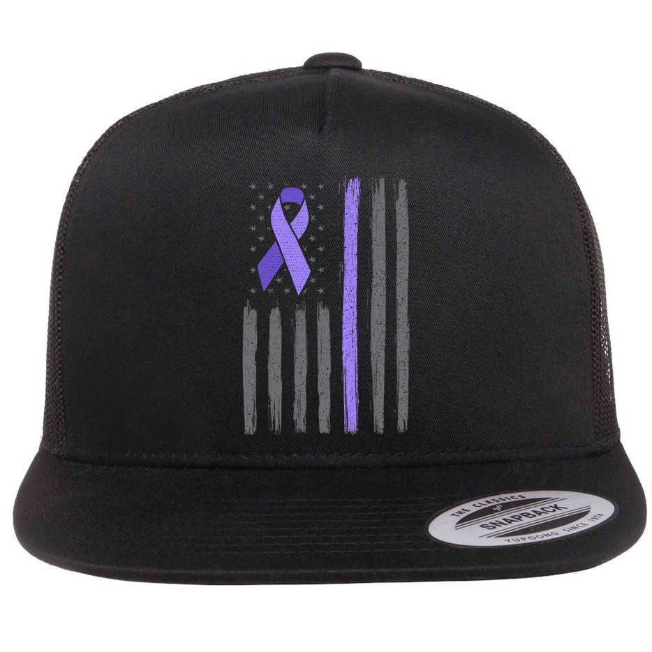 Purple Ribbon Flag Testicular Cancer Awareness Gift Flat Bill Trucker Hat