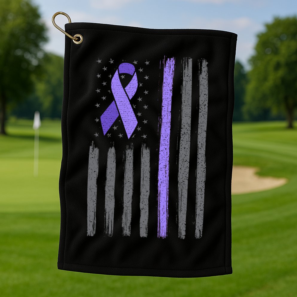 Purple Ribbon Flag Testicular Cancer Awareness Gift Golf Towel