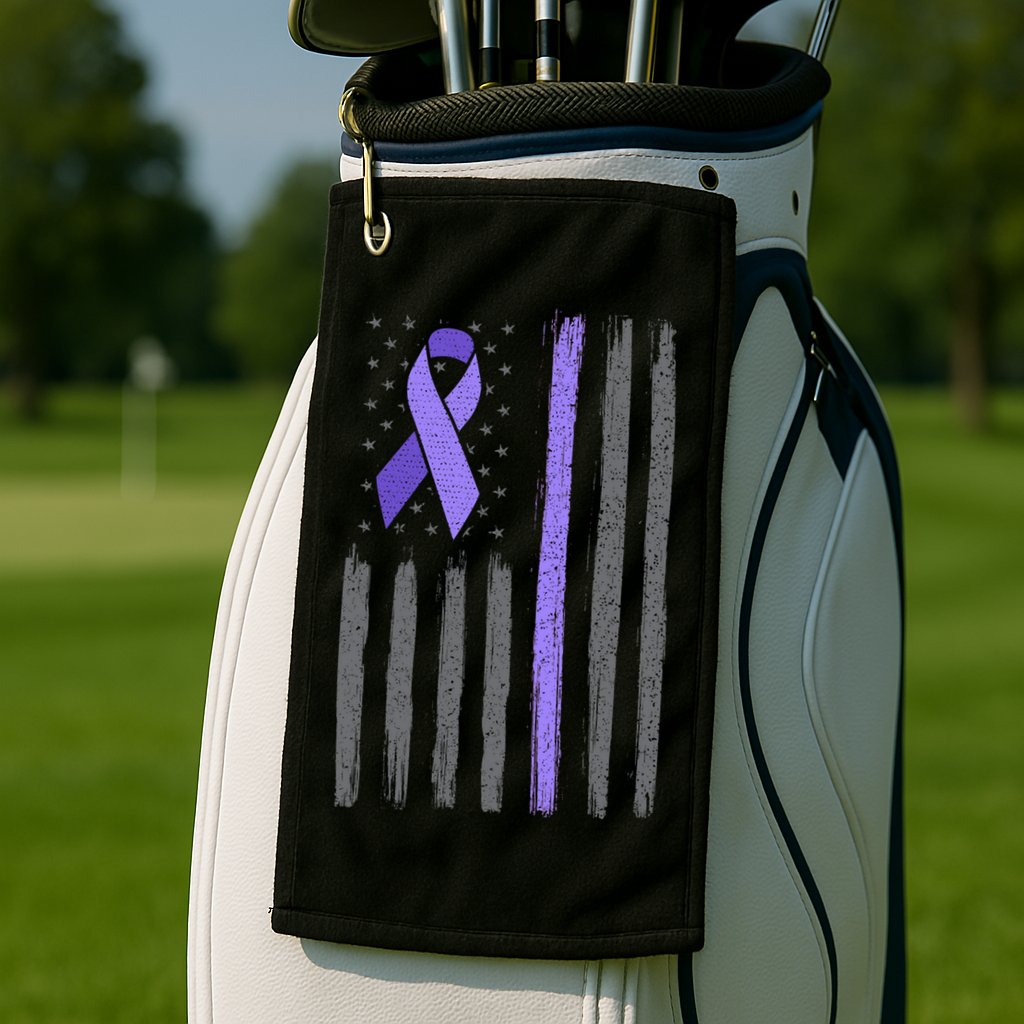 Purple Ribbon Flag Testicular Cancer Awareness Gift Golf Towel