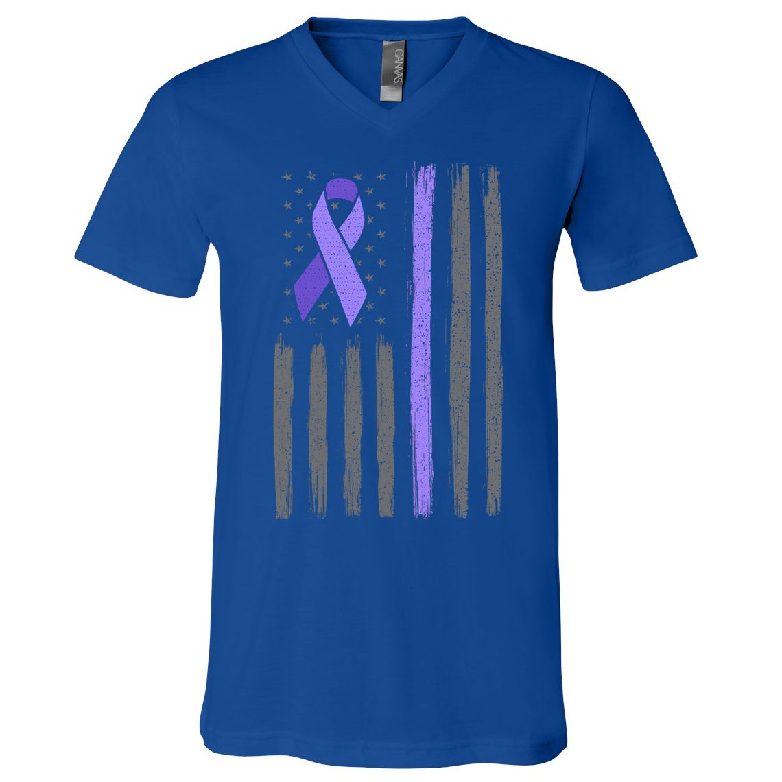 Purple Ribbon Flag Testicular Cancer Awareness Gift V-Neck T-Shirt