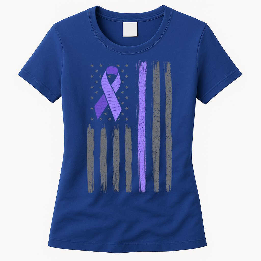Purple Ribbon Flag Testicular Cancer Awareness Gift Womens T-Shirt