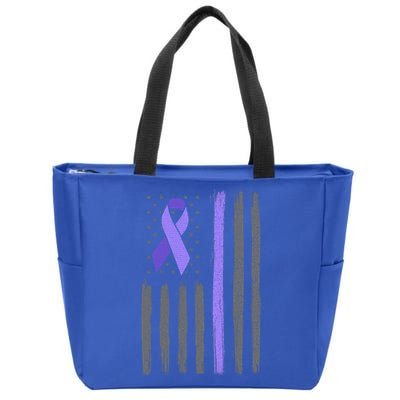 Purple Ribbon Flag Testicular Cancer Awareness Gift Zip Tote Bag