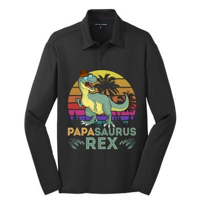 Papasaurus Rex Funny Dad T Silk Touch Performance Long Sleeve Polo