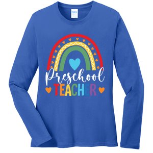 Preschool Rainbow Fun Back To School Preschool PreK Teacher Gift Ladies Long Sleeve Shirt