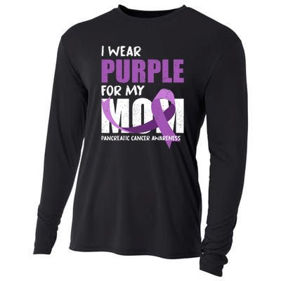 Purple Ribbon Fighter Mom Funny Pancreatic Cancer Awareness Cooling Performance Long Sleeve Crew