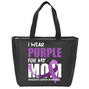 Purple Ribbon Fighter Mom Funny Pancreatic Cancer Awareness Zip Tote Bag