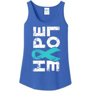 Ptsd Ribbon Great Gift Teal Ribbon Tal Health Awareness Ladies Essential Tank