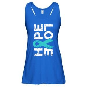 Ptsd Ribbon Great Gift Teal Ribbon Tal Health Awareness Ladies Essential Flowy Tank