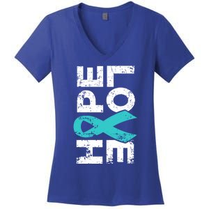 Ptsd Ribbon Great Gift Teal Ribbon Tal Health Awareness Women's V-Neck T-Shirt