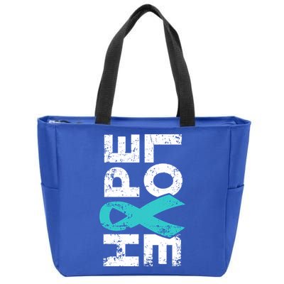 Ptsd Ribbon Great Gift Teal Ribbon Tal Health Awareness Zip Tote Bag