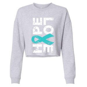 Ptsd Ribbon Great Gift Teal Ribbon Tal Health Awareness Cropped Pullover Crew