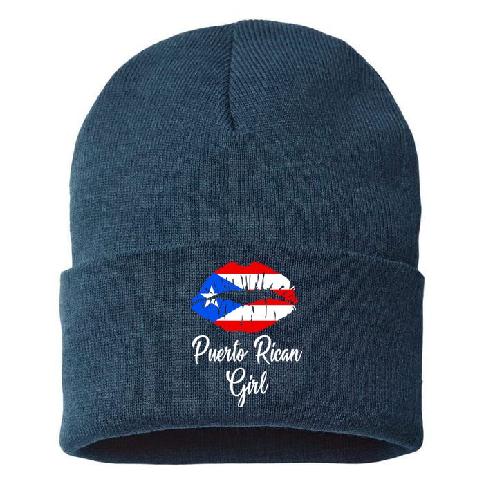 Puerto Rican Girl - Pride Puerto Rico Boricua Girl Lips Sustainable Knit Beanie