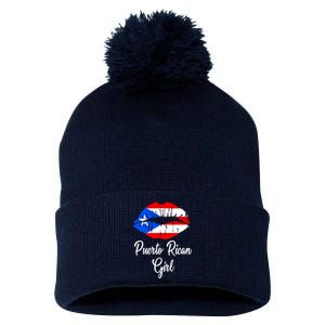 Puerto Rican Girl - Pride Puerto Rico Boricua Girl Lips Pom Pom 12in Knit Beanie