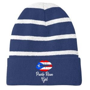 Puerto Rican Girl - Pride Puerto Rico Boricua Girl Lips Striped Beanie with Solid Band