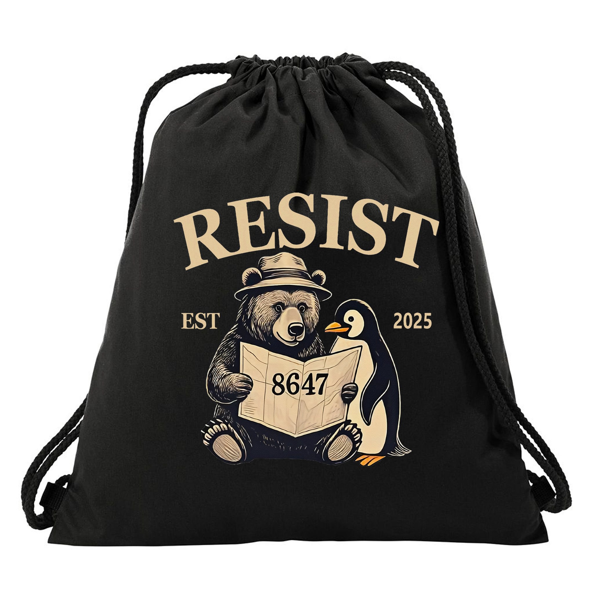 Penguin Resist Graphic Vintage Arctic Protest Drawstring Bag