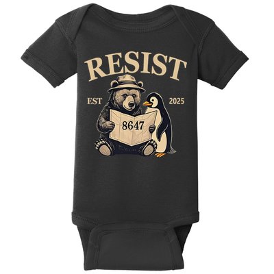 Penguin Resist Graphic Vintage Arctic Protest Baby Bodysuit