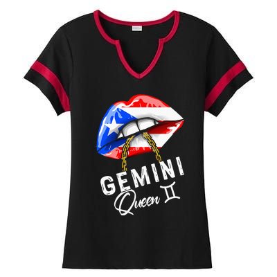 Puerto Rico Gemini Queen May June Zodiac Cute Birthday Flag Ladies Halftime Notch Neck Tee