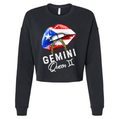 Puerto Rico Gemini Queen May June Zodiac Cute Birthday Flag Cropped Pullover Crew