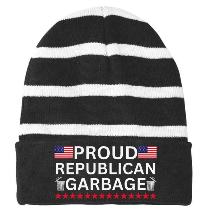 Proud Republican Garbage Support Election Graphic Striped Beanie with Solid Band