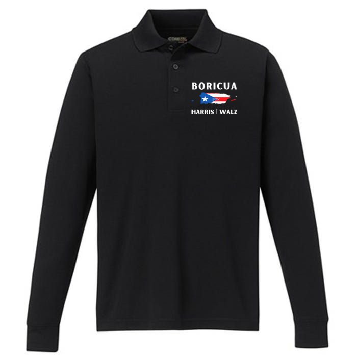 Puerto Ricans Harris 2024 Boricua For Harris Waltz Performance Long Sleeve Polo