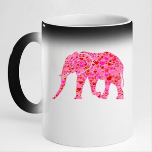 Pink Red Heart Valentines Day Gift Cute Gift Elephant Great Gift 11oz Black Color Changing Mug