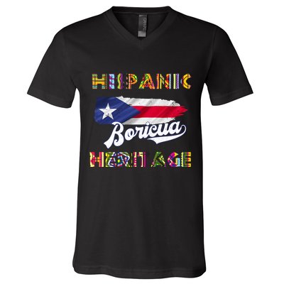Puerto Rico Hispanic Heritage Month Boricua V-Neck T-Shirt