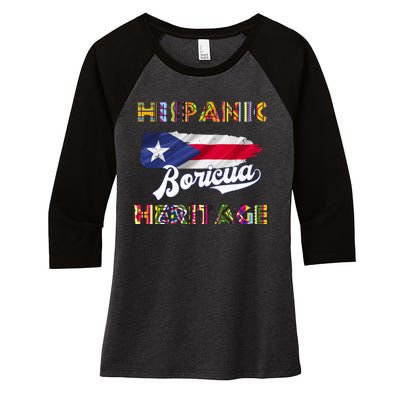 Puerto Rico Hispanic Heritage Month Boricua Women's Tri-Blend 3/4-Sleeve Raglan Shirt