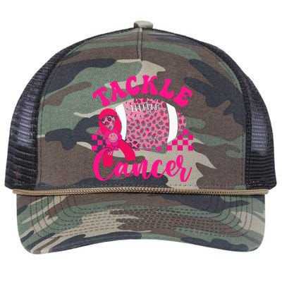 Pink Ribbon Hippie Tackle Football Breast Cancer Awareness Gift Retro Rope Trucker Hat Cap