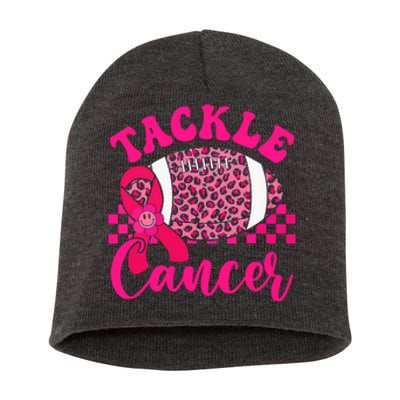 Pink Ribbon Hippie Tackle Football Breast Cancer Awareness Gift Short Acrylic Beanie