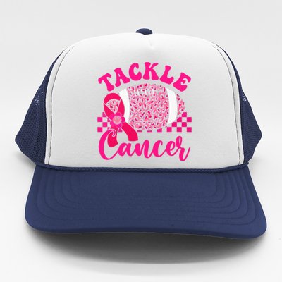 Pink Ribbon Hippie Tackle Football Breast Cancer Awareness Gift Trucker Hat