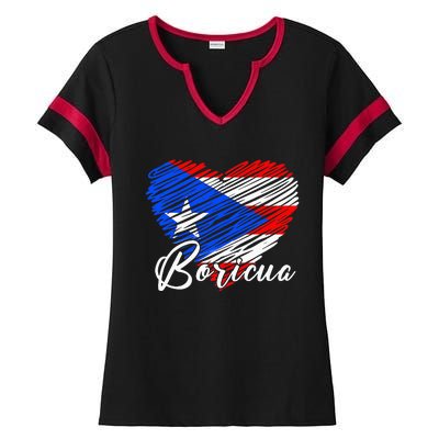 Puerto Rican Hispanic Heritage Boricua Puerto Rico Heart Ladies Halftime Notch Neck Tee