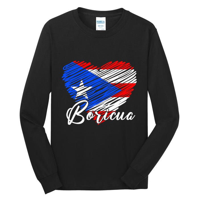 Puerto Rican Hispanic Heritage Boricua Puerto Rico Heart Tall Long Sleeve T-Shirt