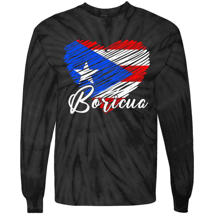 Puerto Rican Hispanic Heritage Boricua Puerto Rico Heart Tie-Dye Long Sleeve Shirt