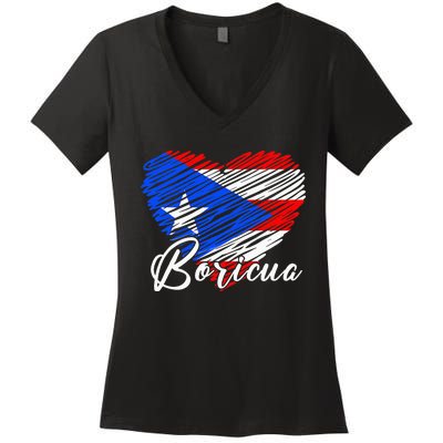 Puerto Rican Hispanic Heritage Boricua Puerto Rico Heart Women's V-Neck T-Shirt