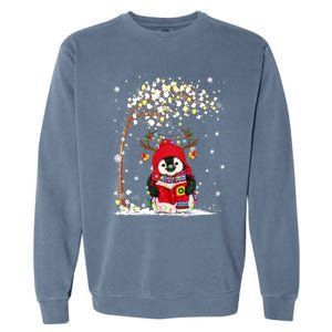 Penguin Reindeer Hat Santa Christmas Tree Funny Penguin Xmas Gift Garment-Dyed Sweatshirt