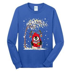 Penguin Reindeer Hat Santa Christmas Tree Funny Penguin Xmas Gift Tall Long Sleeve T-Shirt