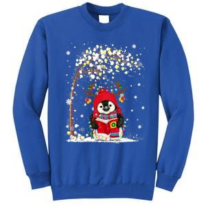 Penguin Reindeer Hat Santa Christmas Tree Funny Penguin Xmas Gift Tall Sweatshirt